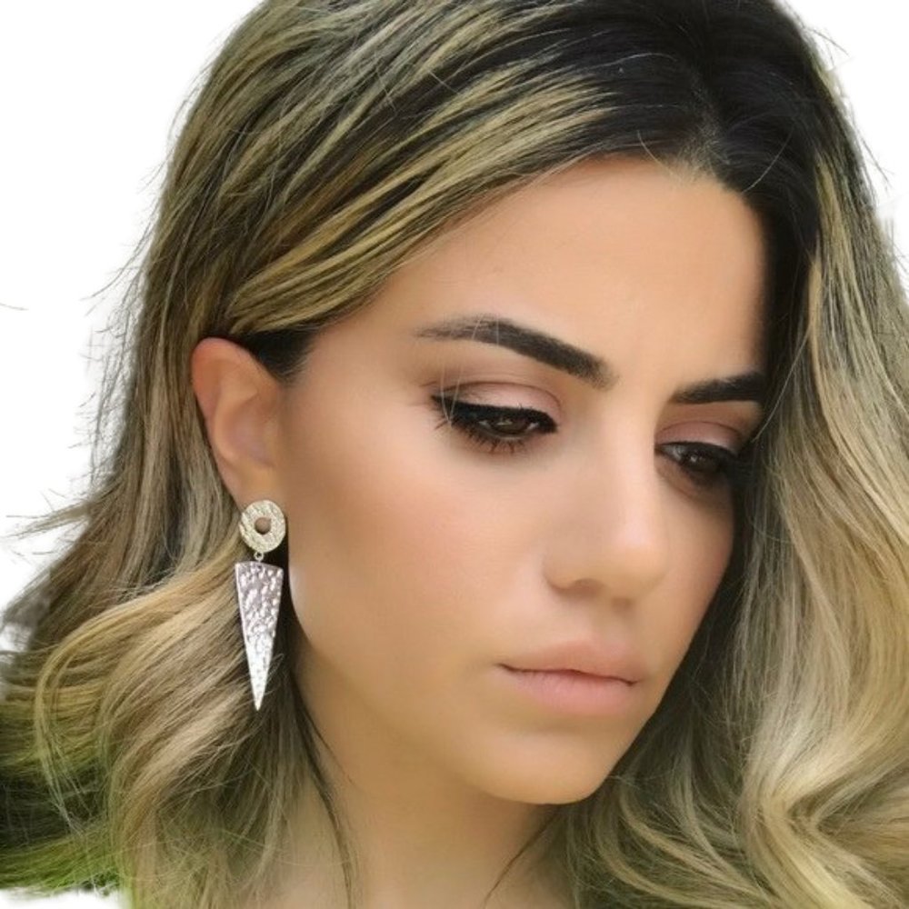 silver tri drop earrings
